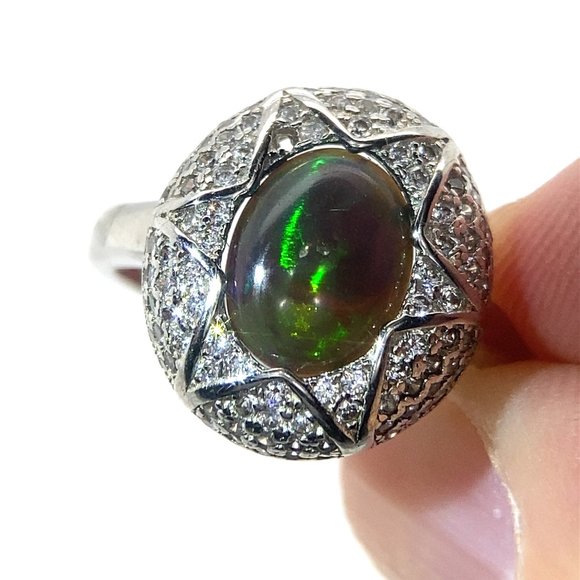 Black Opal 1.67ct Platinum Finish Solid 925 Sterling Silver Ring - Picture 1 of 7